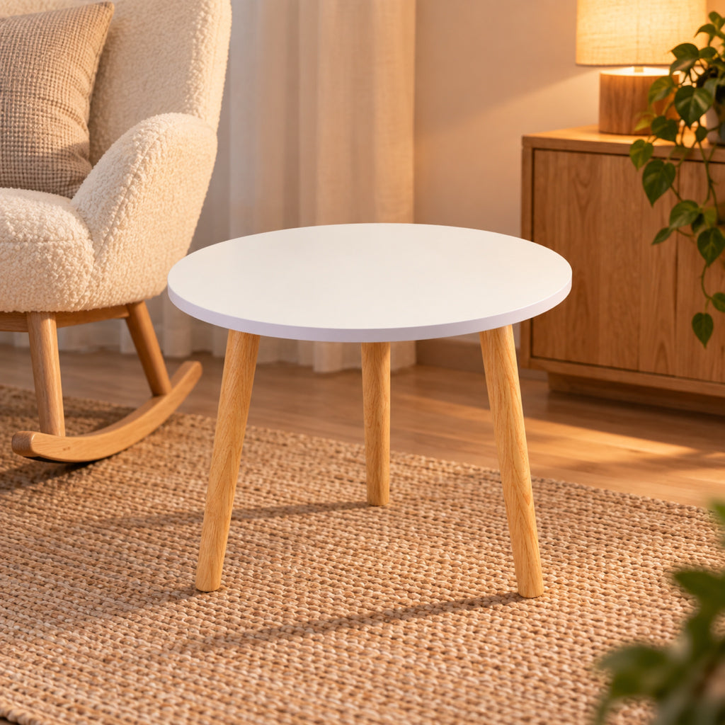 Table d'appoint ronde blanche, pieds bois, Ø 50 cm, vue principale