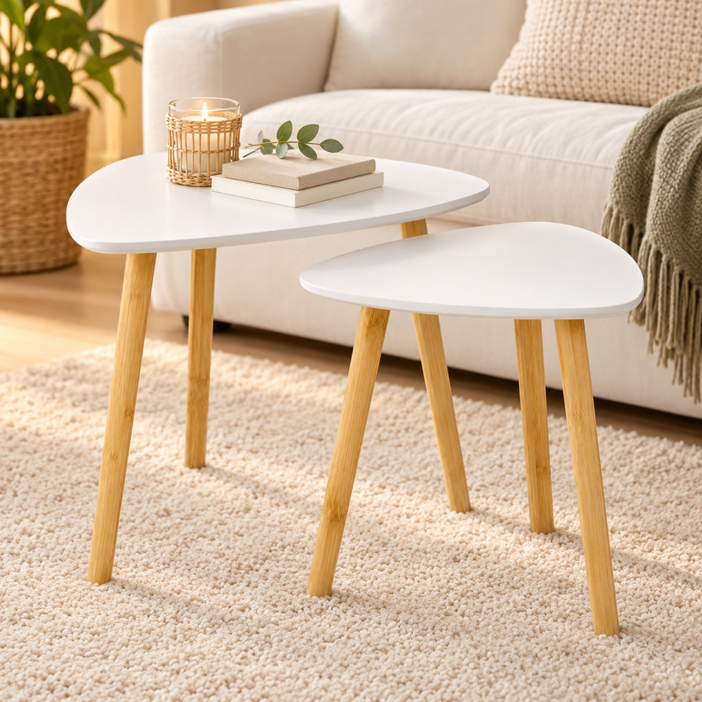 Tables gigognes blanches, pieds bambou (lot de 2), vue principale
